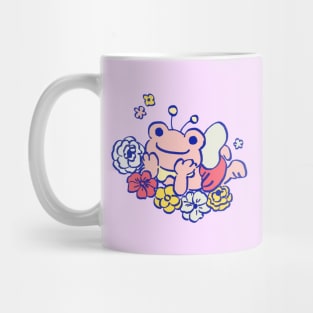 cute kawaii pastel pink pickles the frog fairy happy in bed of flowers Mug